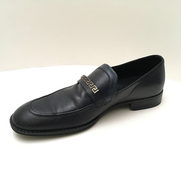 Authentic Men\'s Versace Black Dark Navy Leather Slip-on Size 40 Run Big Like 42 main image 16